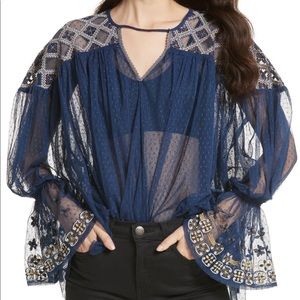 💕NWT FREE PEOPLE JOYRIDE SHEER EMBROIDERED TOP S*